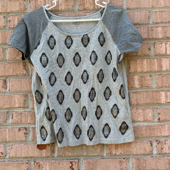 LOFT Gray Patterned Women's Top - Picture 1 of 5